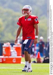 July 30, 2015; Foxborough, MA, USA: New England Patriots quarterback Jimmy Garoppolo (10) during NFL American Football Herren USA training camp at Gillette Stadium. NFL 2015: Patriots Training Camp JUL 30 - ZUMAc04_