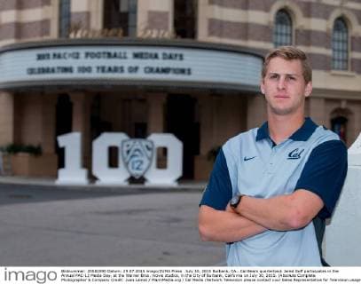 July 30, 2015 Burbank, CA...Cal Bears quarterback Jared Goff participates in the Annual PAC-12 Media Day, at the Warner Bros. movie studios, in the City of Burbank, California on July 30, 2015. (Absolute Complete Photographer & Company Credit: Juan Lainez MarinMedia.org Cal Media (Network Television please contact your Sales Representative for Television usage. NCAA College League USA Football 2015: PAC-12 Media Day JUL 30 - ZUMAc04_