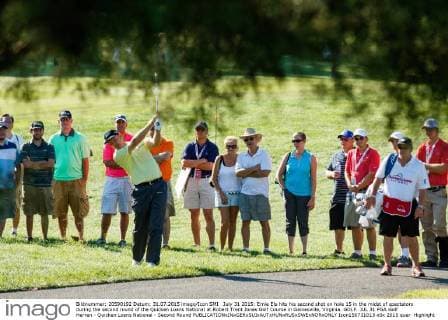 July 31 2015: Ernie Els hits his second shot on hole 15 in the midst of spectators during the second round of the Quicken Loans National at Robert Trent Jones Golf Course in Gainesville, Virginia. GOLF: JUL 31 PGA Golf Herren - Quicken Loans National - Second Round Icon150731013 EDITORIAL USE ONLY