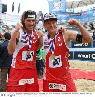 2015 CEV A1 Beachvolleyball Europameisterschaft. Janis SMEDINS, Aleksandrs SAMOILOVS (LAT). Klagenfurt, 2.8.2015