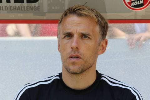 02.08.2015. Cologne, Germany. Pre Season Tournament. Colonia Cup. FC Cologne versus Valencia CF. Phil Neville in his new role as coach on the bench with Valencia. xAshleyxGrebx  ActionPlus11646380