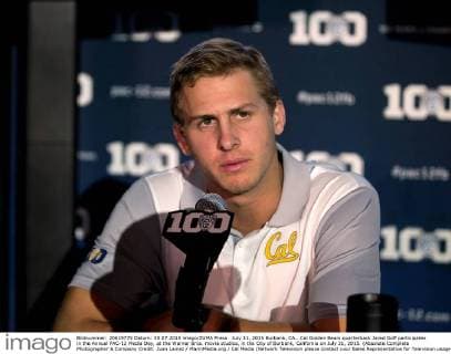 July 31, 2015 Burbank, CA...Cal Golden Bears quarterback Jared Goff participates in the Annual PAC-12 Media Day, at the Warner Bros. movie studios, in the City of Burbank, California on July 31, 2015. (Absolute Complete Photographer & Company Credit: Juan Lainez MarinMedia.org Cal Media (Network Television please contact your Sales Representative for Television usage. NCAA College League USA Football 2015: PAC-12 Media Day JUL 31 - ZUMAc04_