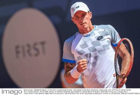 Kitzbuehel 03.08.2015, Sportpark, Kitzbuehel, AUT, ATP Tennis Herren World Tour, Generali Open, Hauptrunde, Einzel, im Bild Dennis Novak (AUT) jubelt Dennis Novak of Austria celebrates during men s singles Main round match of the Generali Open tennis tournament of the ATP World Tour at the Sportpark in Kitzbuehel, Austria on 2015 08 03.  EP_fei  