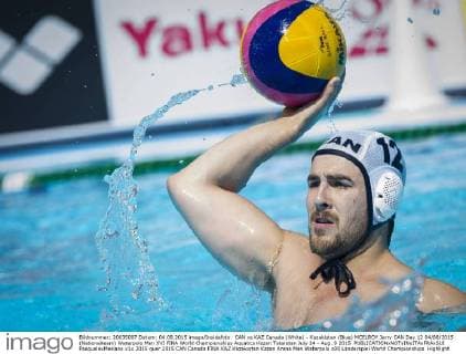 CAN vs KAZ Canada (White) - Kazakistan (Blue) MCELROY Jerry CAN Day 12 04 08 2015 (Nationalteam) Waterpolo Men XVI FINA World Championships Aquatics Kazan Tatarstan July 24 - Aug. 9 2015 PasqualexMesiano