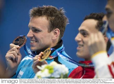 GUY James GBR gold medal, SUN Yang CHN silver medal, BIEDERMANN Paul bronze medal Swimming - Men s 200m freestyle final Day 12 04 08 2015 XVI FINA World Championships Aquatics Swimming Kazan Tatarstan July 24 - Aug. 9 2015 giorgioxperottino
