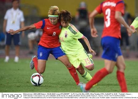 (L-R) Hyun So Cho (KOR), Mina Tanaka (JPN), AUGUST 4, 2015 - Football Soccer : EAFF Women s East Asian Cup 2015 between Sorth Korea 2-1 Japan at Wuhan Sports Center Stadium, Wuhan, China. NoxThirdxPartyxSales  (dlra007397)