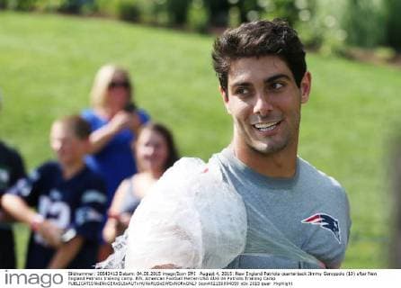 August 4, 2015: New England Patriots quarterback Jimmy Garoppolo (10) after New England Patriots training camp. NFL American Football Herren USA AUG 04 Patriots Training Camp Icon482150804059 EDITORIAL USE ONLY