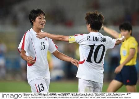 (L-R) Sim Wi Jong, Sim Un Ra (PRK), AUGUST 4, 2015 - Football Soccer : EAFF Women s East Asian Cup 2015 between China 2-3 North Korea at Wuhan Sports Center Stadium, Wuhan, China. NoxThirdxPartyxSales  (dlra007420)