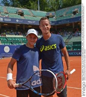TENNIS - ATP Tennis Herren Generali Open 2015 KITZBUEHEL,AUSTRIA,07.AUG.15 - TENNIS - ATP World Tour, Generali Open, training. Image shows Moritz Thiem and Philipp Kohlschreiber (GER). GEPAxpictures xHansxOsterauer