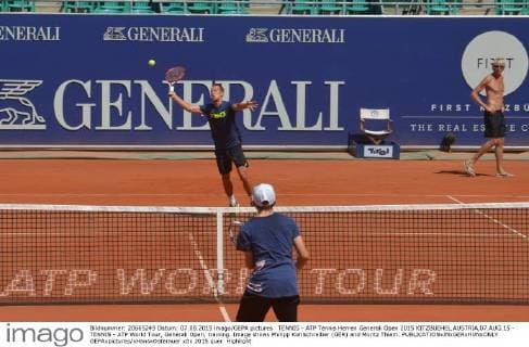 TENNIS - ATP Tennis Herren Generali Open 2015 KITZBUEHEL,AUSTRIA,07.AUG.15 - TENNIS - ATP World Tour, Generali Open, training. Image shows Philipp Kohlschreiber (GER) and Moritz Thiem. GEPAxpictures xHansxOsterauer