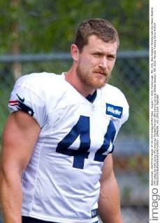 August 7, 2015; Foxborough, MA, USA: New England Patriots tight end Mason Brodine (44) takes the field during NFL American Football Herren USA training camp at Gillette Stadium. NFL 2015: Patriots Training Camp AUG 07 - ZUMAc04_
