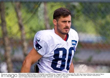August 7, 2015; Foxborough, MA, USA: New England Patriots wide receiver Danny Amendola (80) takes the field during NFL American Football Herren USA training camp at Gillette Stadium. NFL 2015: Patriots Training Camp AUG 07 - ZUMAc04_