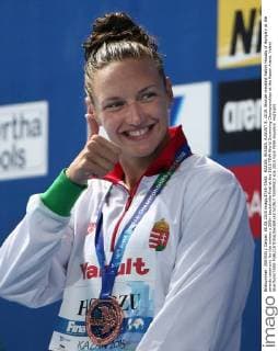 KAZAN, RUSSIA. AUGUST 8, 2015. Bronze medalist Katink Hosszu of Hungary at the awards ceremony for the women s 200m backstroke final at the 2015 FINA World Swimming Championships at the Kazan Arena. Valery Sharifulin TASS  TS0095C3