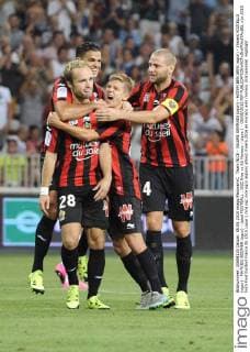 Team NICE - VALERE GERMAIN (ogcn) - HATEM BEN ARFA (ogcn) - Vincent KOZIELLO (ogcn) - MATHIEU BODMER (ogcn) - Jubel FOOTBALL : OGC Nice vs AS Monaco - Ligue 1 - 08 08 2015 FEP 