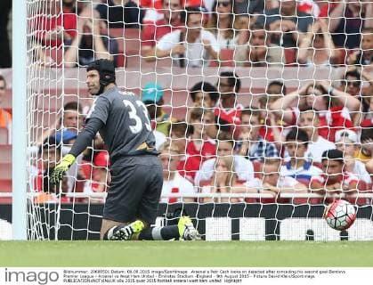 Arsenal s Petr Cech looks on dejected after conceding his second goal Barclays Premier League - Arsenal vs West Ham United - Emirates Stadium -England - 9th August 2015 - Picture David Klein Sportimage EDITORIAL USE ONLY. No use with unauthorised audio, video, data, fixture lists, club league logos or live services. Online in-match use limited to 120 images, no video emulation. No use in betting, games or single club league player publications.