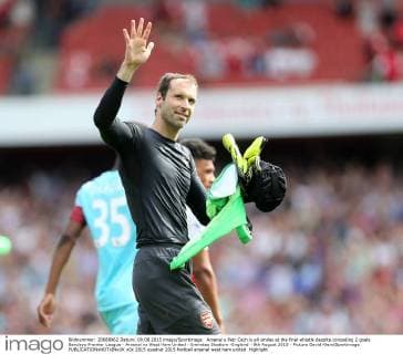 Arsenal s Petr Cech is all smiles at the final whistle despite conceding 2 goals Barclays Premier League - Arsenal vs West Ham United - Emirates Stadium -England - 9th August 2015 - Picture David Klein Sportimage EDITORIAL USE ONLY. No use with unauthorised audio, video, data, fixture lists, club league logos or live services. Online in-match use limited to 120 images, no video emulation. No use in betting, games or single club league player publications.