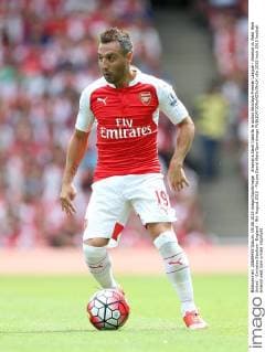 Arsenal s Santi Cazorla in action Barclays Premier League - Arsenal vs West Ham United - Emirates Stadium -England - 9th August 2015 - Picture David Klein Sportimage EDITORIAL USE ONLY. No use with unauthorised audio, video, data, fixture lists, club league logos or live services. Online in-match use limited to 120 images, no video emulation. No use in betting, games or single club league player publications.