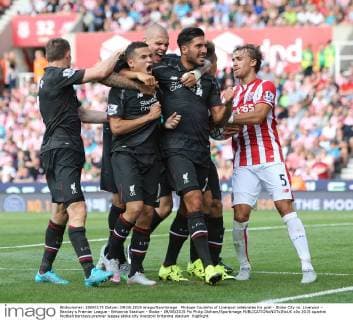 Philippe Coutinho of Liverpool celebrates his goal - Stoke City vs. Liverpool - Barclay s Premier League - Britannia Stadium - Stoke - 09 08 2015 Pic Philip Oldham Sportimage EDITORIAL USE ONLY. No use with unauthorised audio, video, data, fixture lists, club league logos or live services. Online in-match use limited to 120 images, no video emulation. No use in betting, games or single club league player publications.