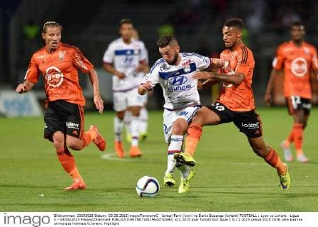 Jordan Ferri (lyon) vs Denis Bouanga (lorient) FOOTBALL : Lyon vs Lorient - Ligue 1 - 09 08 2015 FredericChambert 