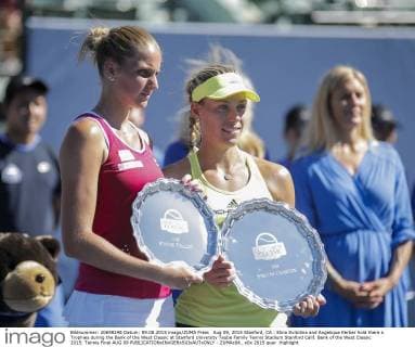 Aug 09, 2015 Stanford, CA : Elina Svitolina and Angelique Kerber hold there s Trophies during the Bank of the West Classic at Stanford University Taube Family Tennis Stadium Stanford Calif. Bank of the West Classic 2015: Tennis Final AUG 09 - ZUMAc04_