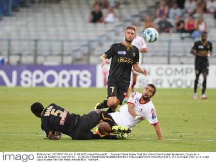 (Auxerre) Pierre Bouby (Red Star) Kevin Diaz Fussball Frankreich, Coupe de la Ligue, AJ Auxerre vs. Red Star FC - 11 08 2015 StephanieGrossetete Panoramic 
