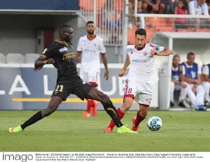 (Auxerre) Ibrahima Seck (Red Star) Kevin Diaz Fussball Frankreich, Coupe de la Ligue, AJ Auxerre vs. Red Star FC - 11 08 2015 StephanieGrossetete Panoramic 