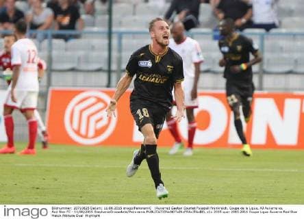 (Auxerre) Gaetan Courtet Fussball Frankreich, Coupe de la Ligue, AJ Auxerre vs. Red Star FC - 11 08 2015 StephanieGrossetete Panoramic 