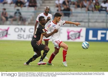 (Auxerre) Francois Xavier Fumutamuzo (Red Star) Hamer Bouazza Fussball Frankreich, Coupe de la Ligue, AJ Auxerre vs. Red Star FC - 11 08 2015 StephanieGrossetete Panoramic 