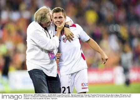 Benoit Lesoimier (Ajaccio) Fussball Frankreich, Coupe de la Ligue, RC Lens vs. AC Ajaccio - 11 08 2015 JBAutissier Panoramic 