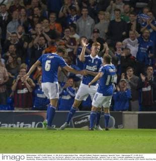 Aktuell FuÃŸball, England Ligapokal, Ipswich Town - Stevenage FC 11.08.2015. Ipswich, England. Capital One Cup 1st Round. Ipswich Town versus Stevenage Borough. Ipswich Town s Josh Yorwerth celebrates his goal after equalising. xNigelxCookex  ActionPlus11648611