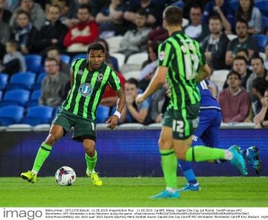 11.08.2015. Cardiff, Wales. Capital One Cup 1st Round. Cardiff versus AFC Wimbledon. AFC Wimbledon s Andy Barcham duing the game. xPaulxJenkinsx  ActionPlus11648622