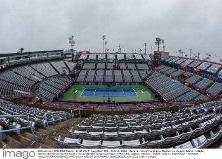 AUG 11, 2015 : General view of the Uniprix Stadium as the rain delays multiple tennis matches during the Rogers Cup presented by National Bank in Montreal, Quebec, Canada. TENNIS: AUG 11 Rogers Cup - Montreal Icon15081101 EDITORIAL USE ONLY