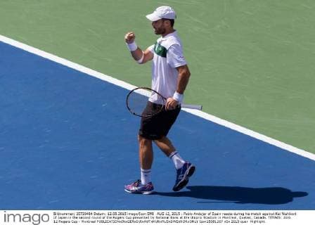 AUG 12, 2015 : Pablo Andujar of Spain reacts during his match against Kei Nishikori of Japan in the second round of the Rogers Cup presented by National Bank at the Uniprix Stadium in Montreal, Quebec, Canada. TENNIS: AUG 12 Rogers Cup - Montreal Icon15081207 EDITORIAL USE ONLY