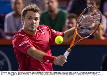 AUG 12, 2015 : Stan Wawrinka of Swiss hits the ball during his match against Nick Kyrgios of Australia in the second round of the Rogers Cup presented by National Bank at the Uniprix Stadium in Montreal, Quebec, Canada. TENNIS: AUG 12 Rogers Cup - Montreal Icon15081270 EDITORIAL USE ONLY