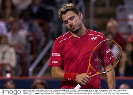AUG 12, 2015 : Stan Wawrinka of Swiss looks dejected during his match against Nick Kyrgios of Australia in the second round of the Rogers Cup presented by National Bank at the Uniprix Stadium in Montreal, Quebec, Canada. TENNIS: AUG 12 Rogers Cup - Montreal Icon15081373 EDITORIAL USE ONLY