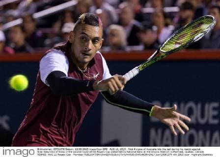AUG 12, 2015 : Nick Kyrgios of Australia hits the ball during his match against Stan Wawrinka of Swiss in the second round of the Rogers Cup presented by National Bank at the Uniprix Stadium in Montreal, Quebec, Canada. TENNIS: AUG 12 Rogers Cup - Montreal Icon15081379 EDITORIAL USE ONLY