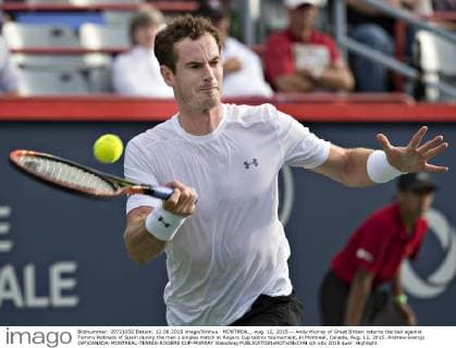 MONTREAL , Aug. 12, 2015 -- Andy Murray of Great Britain returns the ball against Tommy Robredo of Spain during the men s singles match at Rogers Cup tennis tournament, in Montreal, Canada, Aug. 12, 2015. Andrew Soong) (SP)CANADA-MONTREAL-TENNIS-ROGERS CUP-MURRAY libaodong 