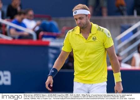 AUG 13, 2015 : Gilles Muller of Luxembourg looks dejected during his match against Andy Murray of Great Britain in the third round of the Rogers Cup presented by National Bank at the Uniprix Stadium in Montreal, Quebec, Canada. TENNIS: AUG 13 Rogers Cup - Montreal Icon15081331 EDITORIAL USE ONLY