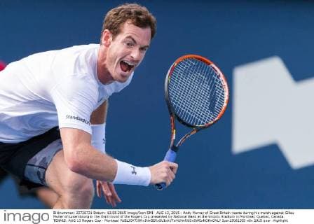AUG 13, 2015 : Andy Murray of Great Britain reacts during his match against Gilles Muller of Luxembourg in the third round of the Rogers Cup presented by National Bank at the Uniprix Stadium in Montreal, Quebec, Canada. TENNIS: AUG 13 Rogers Cup - Montreal Icon15081333 EDITORIAL USE ONLY