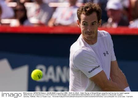 AUG 13, 2015 : Andy Murray of Great Britain eyes the ball during his match against Gilles Muller of Luxembourg in the third round of the Rogers Cup presented by National Bank at the Uniprix Stadium in Montreal, Quebec, Canada. TENNIS: AUG 13 Rogers Cup - Montreal Icon15081335 EDITORIAL USE ONLY