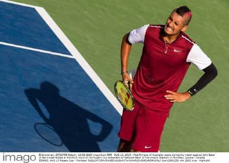 AUG 13, 2015 : Nick Kyrgios of Australia reacts during his match against John Isner of the United States in the third round of the Rogers Cup presented by National Bank at the Uniprix Stadium in Montreal, Quebec, Canada. TENNIS: AUG 13 Rogers Cup - Montreal Icon15081351 EDITORIAL USE ONLY