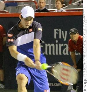 Nishikori advances to Rogers Cup q finals World No. 4 Kei Nishikori hits a backhand to 14th-ranked Belgian David Goffin in the third round of the Rogers Cup in Montreal, Canada, on Aug. 13, 2015. Nishikori advanced to the quarterfinals with a 6-4, 6-4 win. 