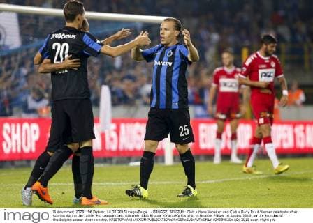 - BRUGGE, BELGIUM: Club s Hans Vanaken and Club s Rudy Ruud Vormer celebrate after scoring during the Jupiler Pro League match between Club Brugge KV and KV Kortrijk, in Brugge, Friday 14 August 2015, on the 4rth day of the Belgian soccer championship. KRISTOFxVANxACCOM x04680520x