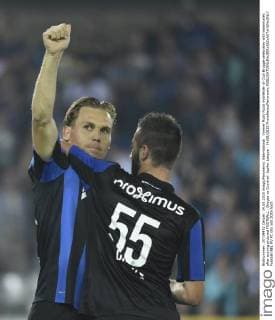 Vormer Rudy Ruud midfielder of Club Brugge celebrates with teammates after scoring pictured FOOTBALL : Bruges vs Courtrai- Jupiler League - 14 08 2015 PhotoNews Panoramic