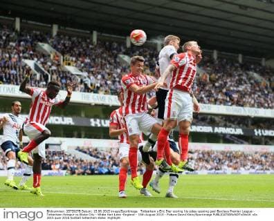 Tottenham s Eric Dier scoring his sides opening goal Barclays Premier League - Tottenham Hotspur vs Stoke City - White Hart Lane -England - 15th August 2015 - Picture David Klein Sportimage EDITORIAL USE ONLY. No use with unauthorised audio, video, data, fixture lists, club league logos or live services. Online in-match use limited to 120 images, no video emulation. No use in betting, games or single club league player publications.