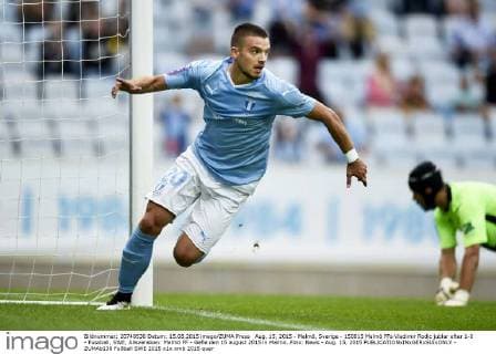 Aug. 15, 2015 - Malmö, Sverige - 150815 Malmö FFs Vladimir Rodic jublar efter 1-0 - Fussball, SWE, Allsvenskan: Malmö FF - Gefle den 15 august 2015 in Malmö..Foto: News - Aug. 15, 2015 - ZUMAb138
