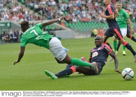 Jean Christophe Bahebeck (saint etienne) vs Cedric Yambere (bordeaux) FOOTBALL : Saint Etienne vs Bordeaux - Ligue 1 - 15 08 2015 FredericChambert 