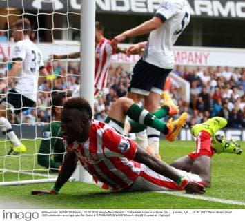 Tottenham Hotspur v Stoke City . . London, UK . . 15.08.2015 Mame Biram Diouf (SC) celebrates scoring a goal for Stoke 2-2 
