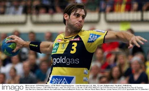 Uwe Gensheimer (LA, RNL, 3) beim Siebenmeter, Handball, DHB-Pokal, Rhein-Neckar-Löwen - TVB 1898 Stuttgart, xozx