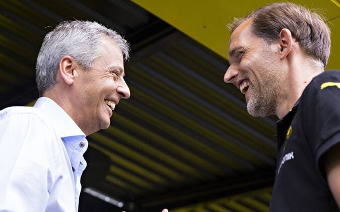 Dortmund, 15.08.2015, Signal-Iduna-Park Trainer Lucien Favre (BMG), Trainer Thomas Tuchel (BvB) Borussia Dortmund - Borussia Mönchengladbach